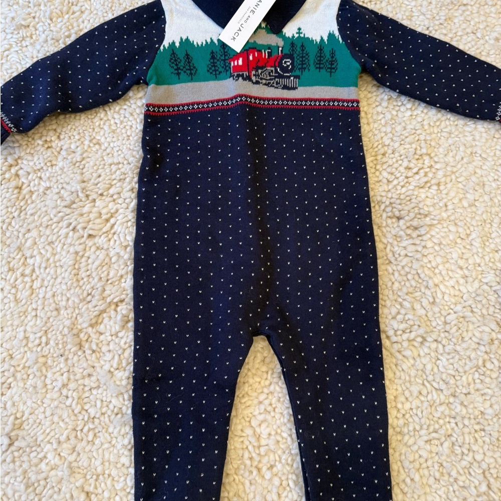 Janie and Jack Navy One Piece with Train Motif